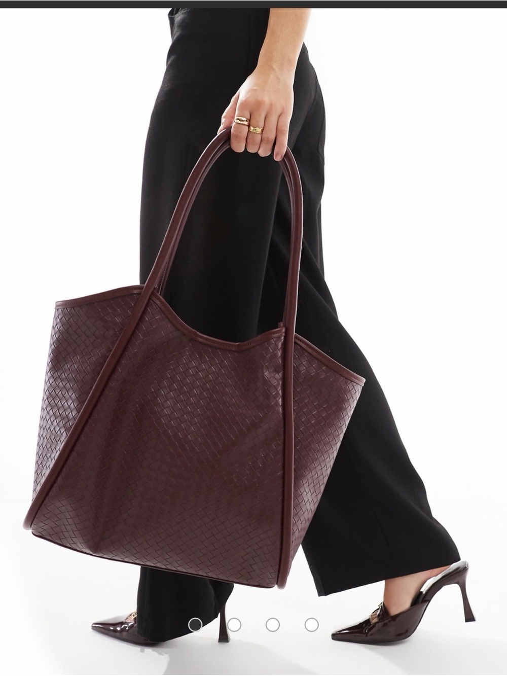 ASOS design Woven Leather Tote Bag - Deep Burgundy